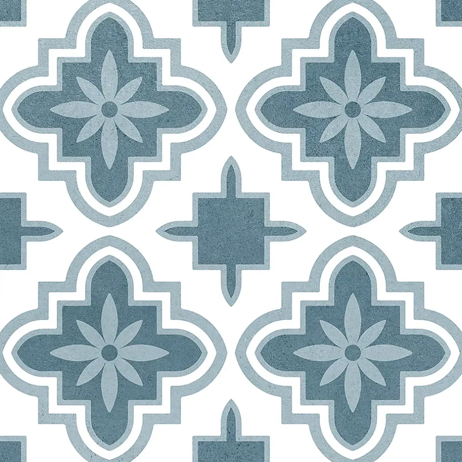 Carrelage sol et mur intérieur effet carreaux de ciment tons bleus L.20 x l.20 cm x ép.7,4 mm, Glamour Océan Mix- Best