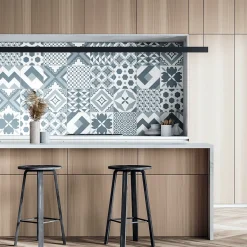 Carrelage sol et mur intérieur effet carreaux de ciment tons bleus L.20 x l.20 cm x ép.7,4 mm, Glamour Océan Mix- Best