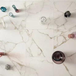 Carrelage sol et mur intérieur en grès cérame effet marbre blanc mat L.60 x l.60 cm x ép.9 mm, Fiordo Reve