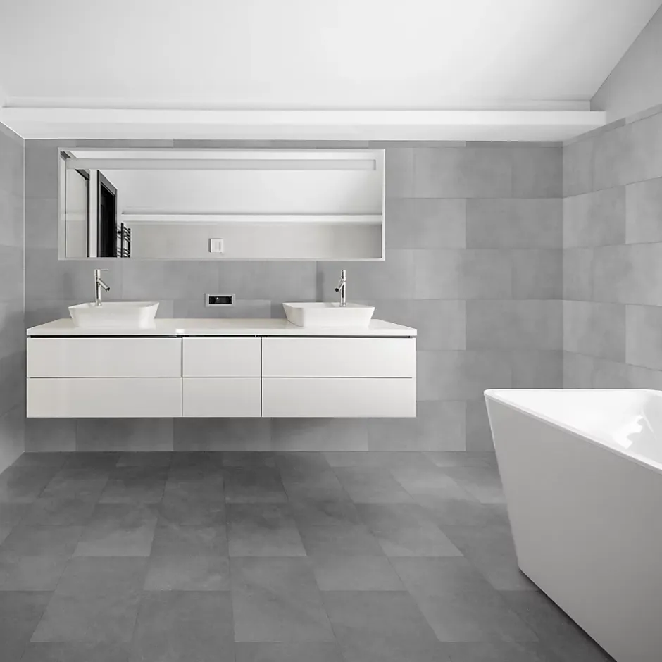 Carrelage sol et mur intérieur gris mat effet béton L.61,7 x l.30,7 cm x ép.7,4 mm, Konkrete-GoodHome Clearance