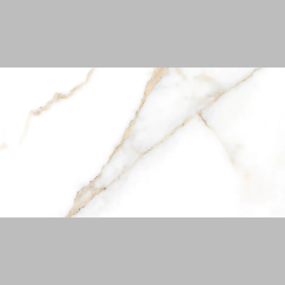 Carrelage sol et mur intérieur en grès cérame émaillé effet marbre blanc et doré poli L.60 x l.30 cm x ép.9 mm, Fiordo Reve- New