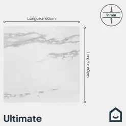 Carrelage sol et mur intérieur en grés cérame émaillé effet marbre blanc poli L.60 x l.60 cm x ép.9 mm, Ultimate Marble-GoodHome Outlet