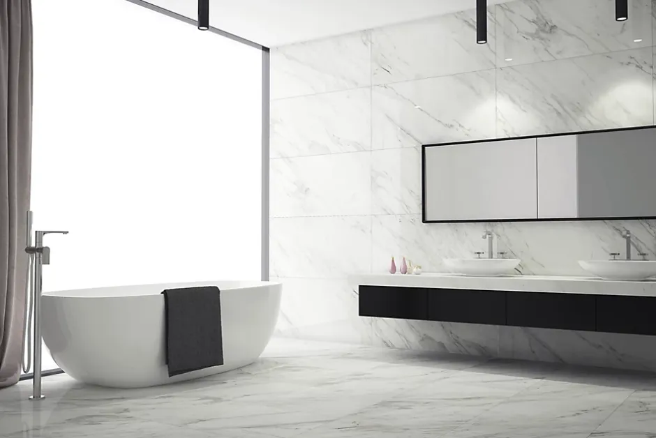 Carrelage sol et mur intérieur effet marbre blanc mat L.120 x l.60 cm x ép.7,5 mm, Medicis