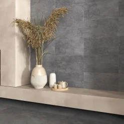 Carrelage sol et mur intérieur gris foncé effet pierre L.60,4 x l.30 cm x ép.7,4 mm, Mitha- Clearance