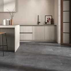 Carrelage sol et mur intérieur gris foncé effet pierre L.60,4 x l.30 cm x ép.7,4 mm, Mitha- Clearance