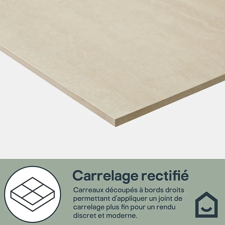 GoodHome Carrelage sol et mur intérieur beige effet pierre L.59,5 x l.59,5 cm x ép.9,5 mm, Kyat