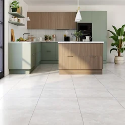 Carrelage sol et mur intérieur effet béton blanc mat L.60 x l.60 cm x ép.10 mm, Saumur