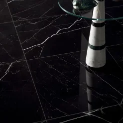 Carrelage sol et mur intérieur en grès cérame effet marbre noir poli L.60 x l.60 cm x ép.9 mm, Fiordo Tresor