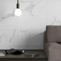 Ecoceramic Carrelage sol et mur intérieur en grès effet marbre blanc brillant L.60 x l.60 cm x ép.8,5 mm, Aria