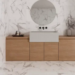 Ecoceramic Carrelage sol et mur intérieur en grès effet marbre blanc brillant L.60 x l.60 cm x ép.8,5 mm, Aria