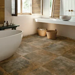 Carrelage sol et mur intérieur effet béton oxydé L.61 x l.61 cm x ép.9 mm, Real Ruggine