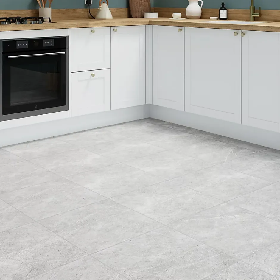 Carrelage sol et mur intérieur gris clair effet pierre L.45 x l.45 cm x ép.9,1 mm, Limo