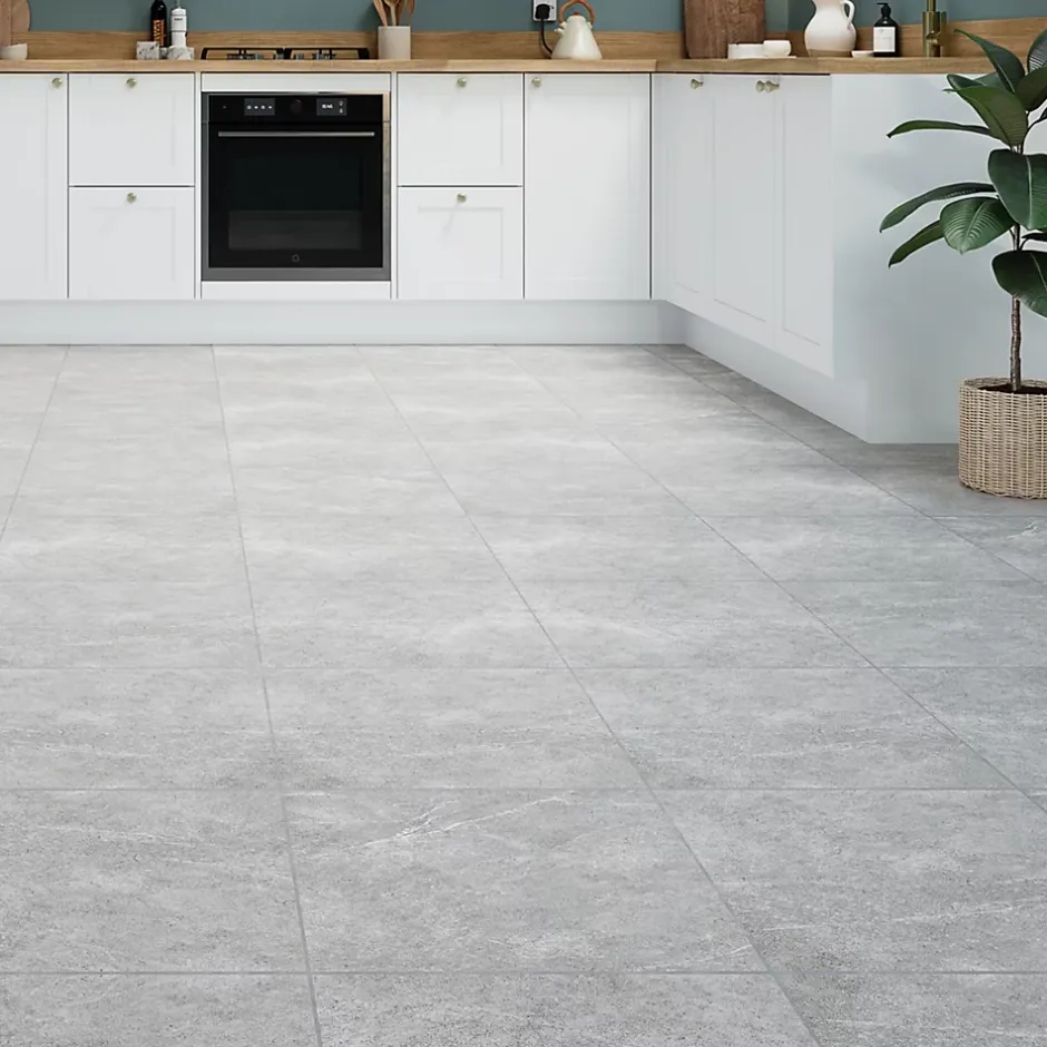 Carrelage sol et mur intérieur gris clair effet pierre L.45 x l.45 cm x ép.9,1 mm, Limo