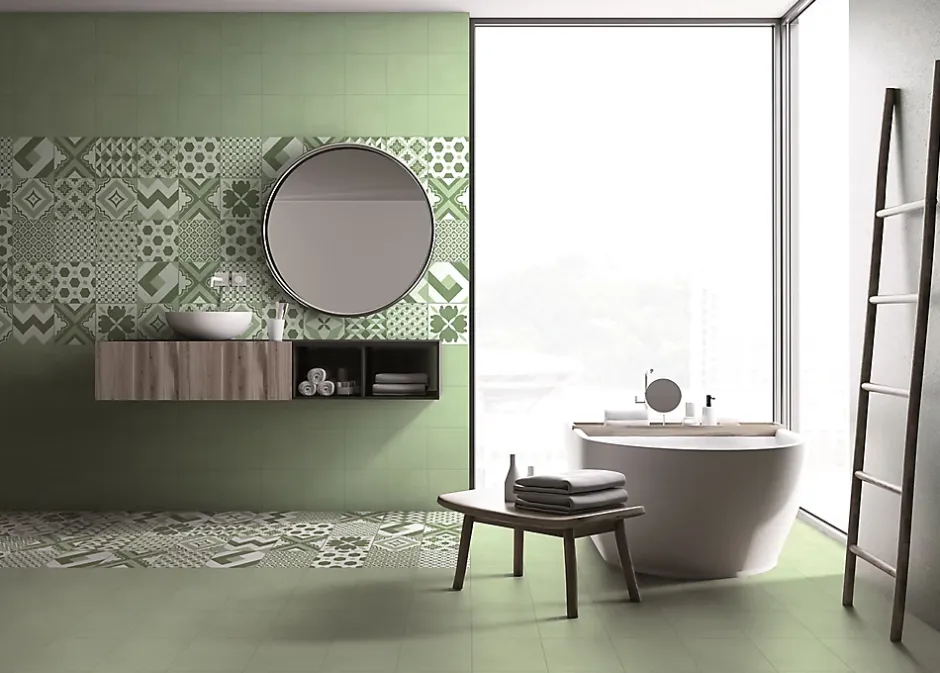 Carrelage sol et mur intérieur uni vert menthe L.20 x l.20 cm x 7,4 mm, Glamour Mint- Outlet