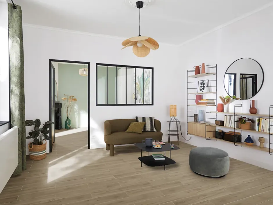 Carrelage sol et mur intérieur effet bois brut mat L.90 x l.15 cm x ép.7,5 mm, Shireen-