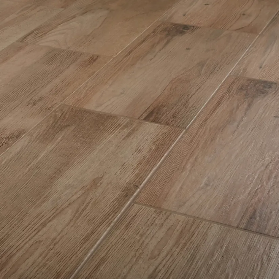 Carrelage sol et mur intérieur effet bois brut brun L.60 x l.30 cm x ép.8,7 mm, Norwegio- Discount