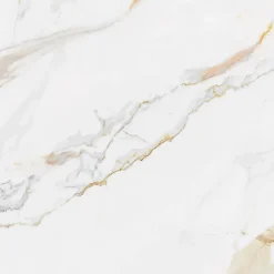 Carrelage sol et mur intérieur grès cérame émaillé effet marbre blanc mat et doré L.60 x l.60 cm x ép.8,5 mm, Aster-Ecoceramic