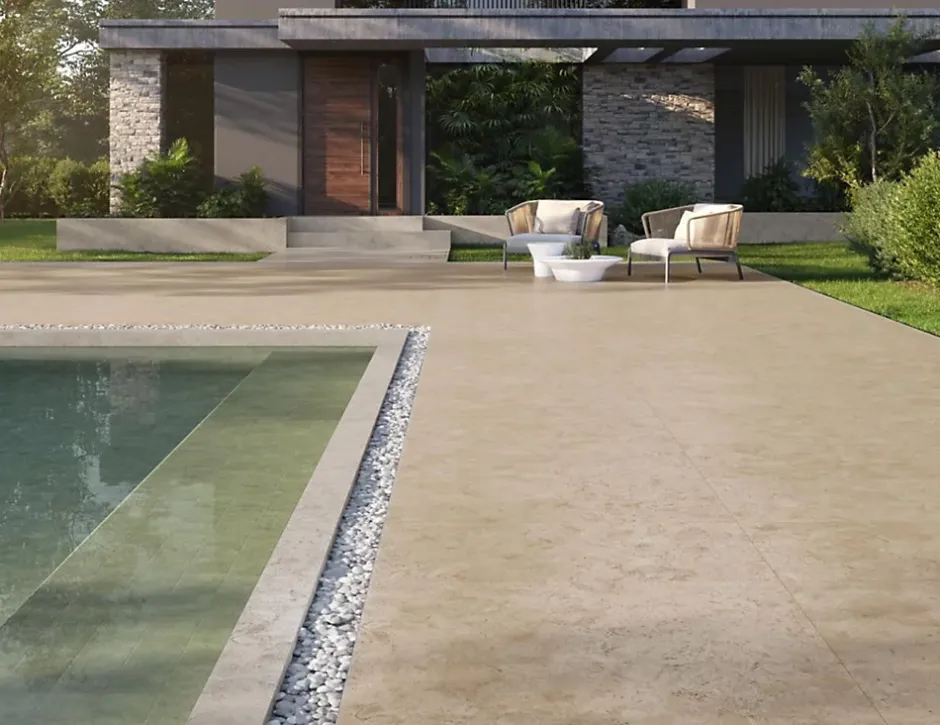 Carrelage sol et mur intérieur / extérieur effet travertin antidérapant R11 Coral Stone l.60 X L.60 cm rectifié 1er choix-Cristacer New