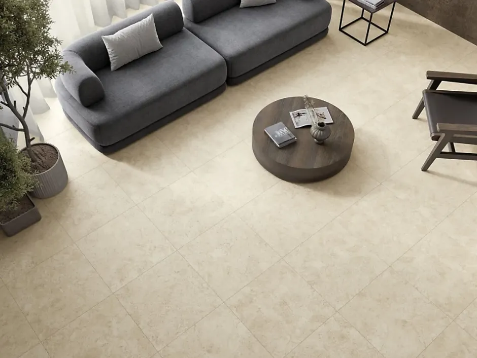 Carrelage sol et mur intérieur / extérieur effet travertin antidérapant R11 Coral Stone l.60 X L.60 cm rectifié 1er choix-Cristacer New