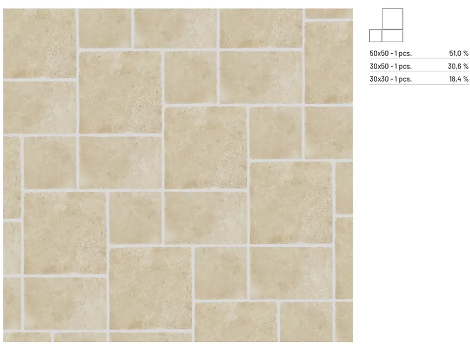 Carrelage sol et mur intérieur effet pierre ivoire mat L.50 x l.50 cm x ép.9 mm, Sunstone