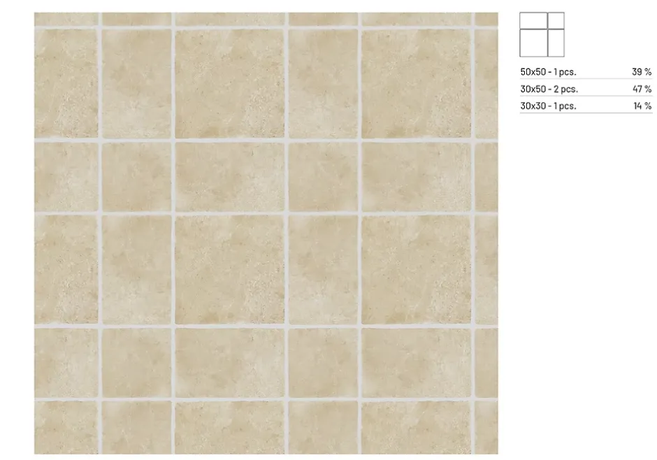 Carrelage sol et mur intérieur effet pierre ivoire mat L.50 x l.50 cm x ép.9 mm, Sunstone