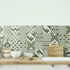 Carrelage sol et mur intérieur effet carreaux de ciment tons vert menthe L.20 x l.20 cm x ép.7,4 mm, Glamour Mint Mix