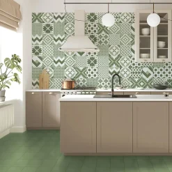 Carrelage sol et mur intérieur effet carreaux de ciment tons vert menthe L.20 x l.20 cm x ép.7,4 mm, Glamour Mint Mix