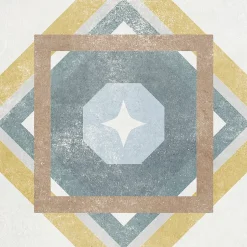 Carrelage sol et mur intérieur effet carreaux de ciment tons bleus et ocres L.20 x l.20 cm x ép.7,4 mm, Liberty bleu