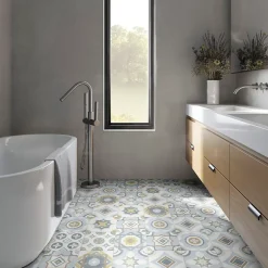 Carrelage sol et mur intérieur effet carreaux de ciment tons bleus et ocres L.20 x l.20 cm x ép.7,4 mm, Liberty bleu