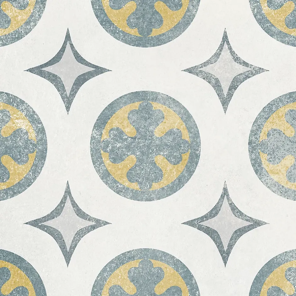 Carrelage sol et mur intérieur effet carreaux de ciment tons bleus et ocres L.20 x l.20 cm x ép.7,4 mm, Liberty bleu