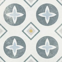 Carrelage sol et mur intérieur effet carreaux de ciment tons bleus et ocres L.20 x l.20 cm x ép.7,4 mm, Liberty bleu