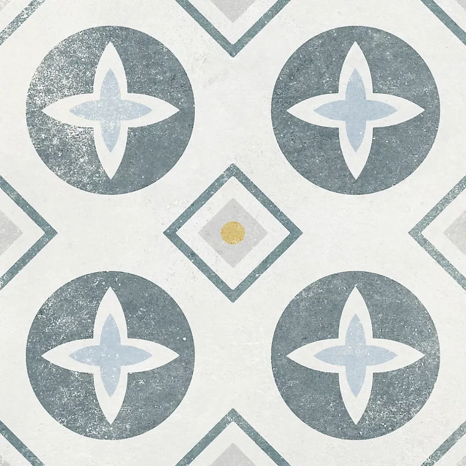 Carrelage sol et mur intérieur effet carreaux de ciment tons bleus et ocres L.20 x l.20 cm x ép.7,4 mm, Liberty bleu