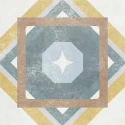 Carrelage sol et mur intérieur effet carreaux de ciment tons bleus et ocres L.20 x l.20 cm x ép.7,4 mm, Liberty bleu