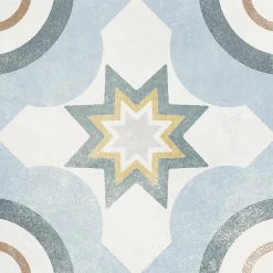 Carrelage sol et mur intérieur effet carreaux de ciment tons bleus et ocres L.20 x l.20 cm x ép.7,4 mm, Liberty bleu