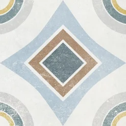 Carrelage sol et mur intérieur effet carreaux de ciment tons bleus et ocres L.20 x l.20 cm x ép.7,4 mm, Liberty bleu