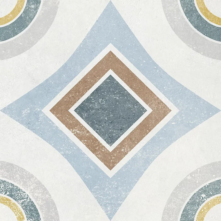 Carrelage sol et mur intérieur effet carreaux de ciment tons bleus et ocres L.20 x l.20 cm x ép.7,4 mm, Liberty bleu