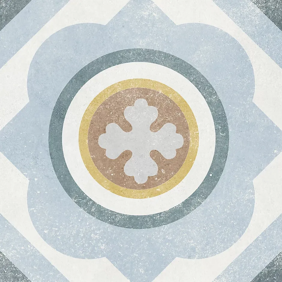 Carrelage sol et mur intérieur effet carreaux de ciment tons bleus et ocres L.20 x l.20 cm x ép.7,4 mm, Liberty bleu