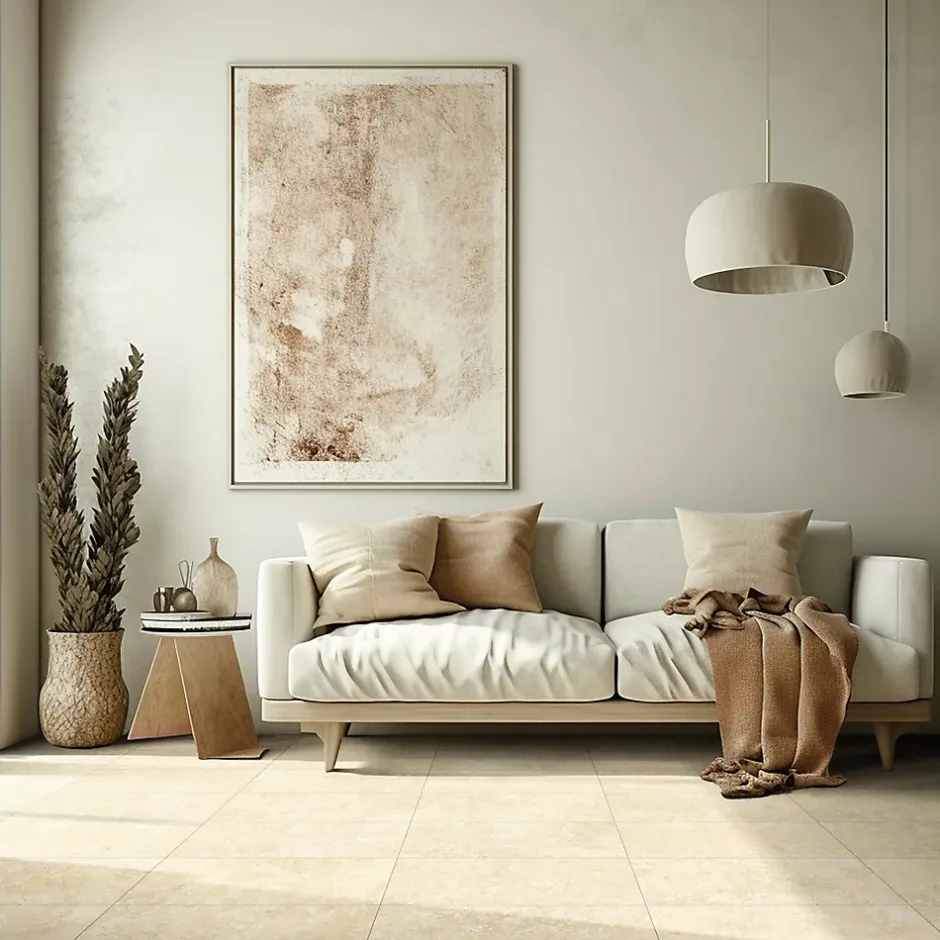 Carrelage sol et mur intérieur en grès cérame effet pierre beige mat L.60 x l.30 cm x ép.7,4 mm, Traverno