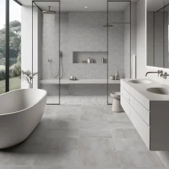 Carrelage sol et mur intérieur en grès cérame émaillé effet béton gris mat L.60 x l.60 cm ép.7,4 mm, Upper-Gresmalt New