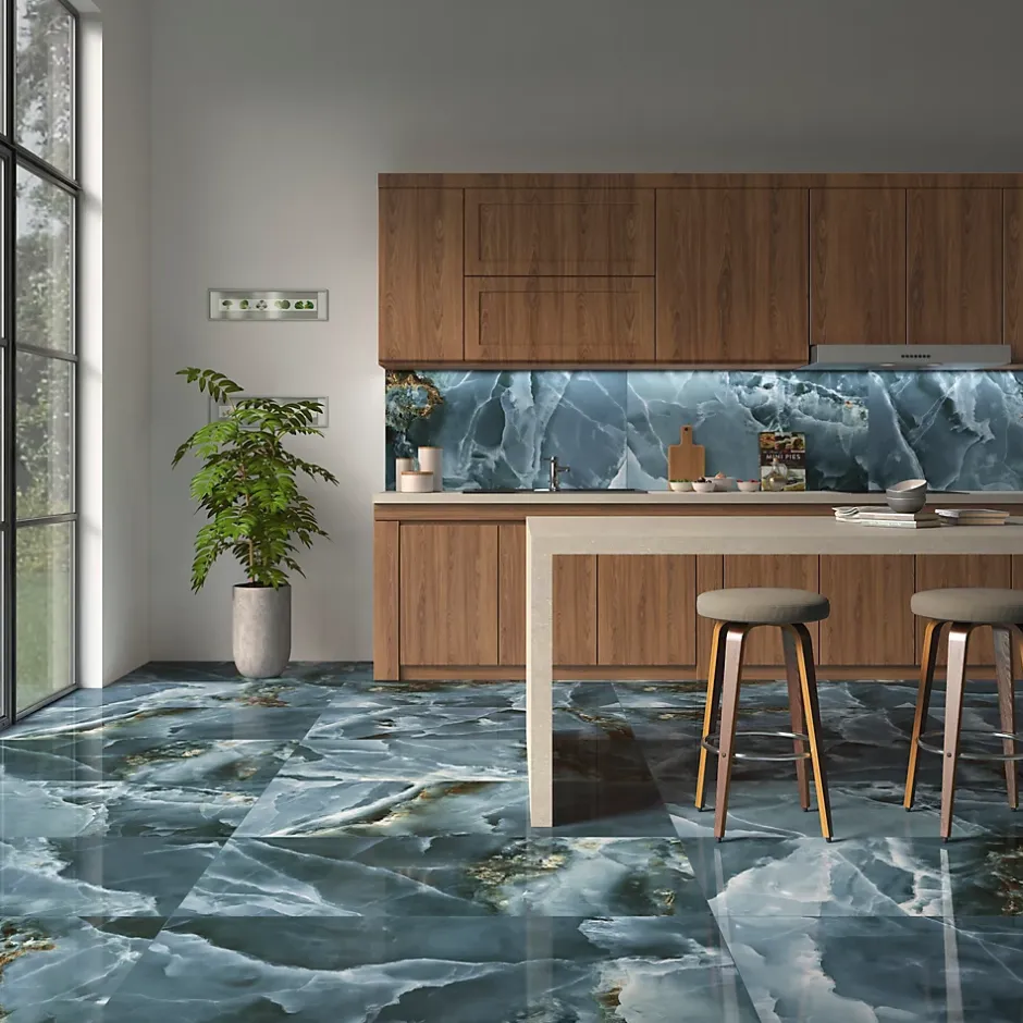 Carrelage sol et mur intérieur effet marbre bleu poli L.120 x l.60 cm x ép.10,5 mm, Iceland- Hot