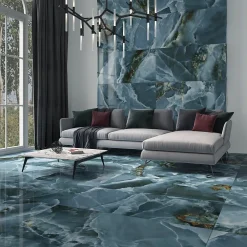 Carrelage sol et mur intérieur effet marbre bleu poli L.120 x l.60 cm x ép.10,5 mm, Iceland- Hot