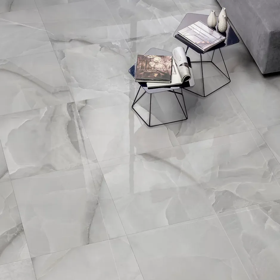 Carrelage sol et mur intérieur effet marbre blanc brillant L.60 x l.60 cm x ép.9 mm, Harvey- Outlet