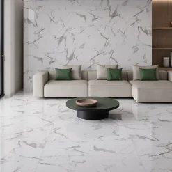 Ecoceramic Carrelage sol et mur intérieur effet marbre blanc brillant L.120 x l.61 cm x ép.9 mm, Aria