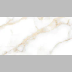 Carrelage sol et mur intérieur en grès cérame émaillé effet marbre blanc et doré mat L.60 x l.30 cm x ép.9 mm, Fiordo Reve