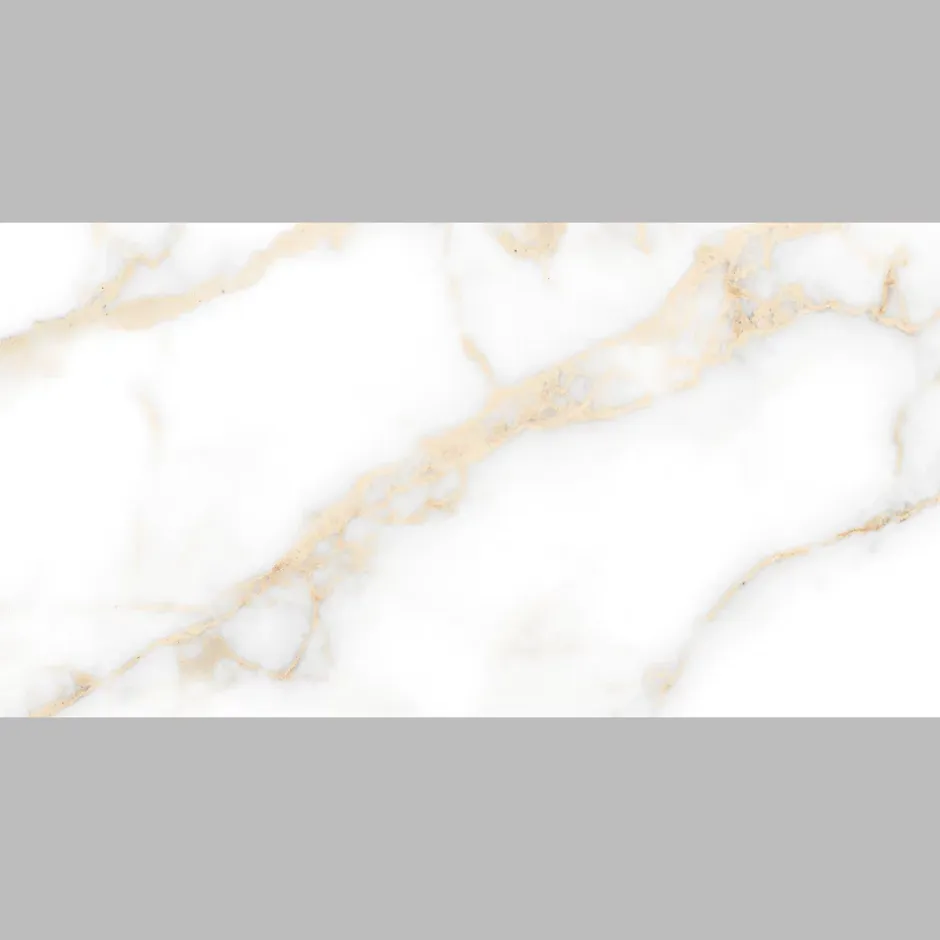 Carrelage sol et mur intérieur en grès cérame émaillé effet marbre blanc et doré mat L.60 x l.30 cm x ép.9 mm, Fiordo Reve