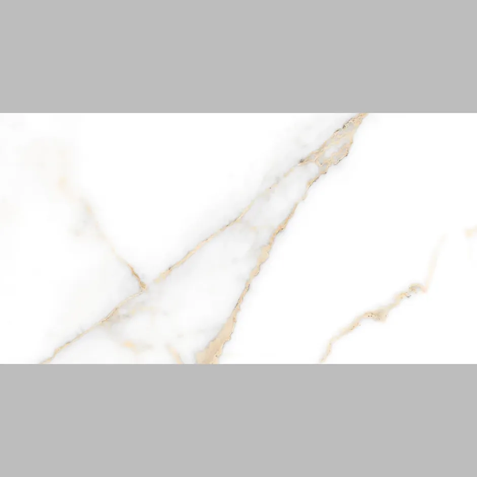 Carrelage sol et mur intérieur en grès cérame émaillé effet marbre blanc et doré mat L.60 x l.30 cm x ép.9 mm, Fiordo Reve