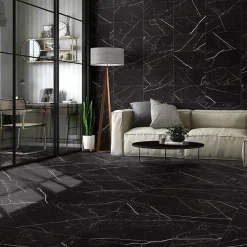 Carrelage sol et mur intérieur en grès cérame effet marbre noir mat L.120 x l.60 cm x ép.9 mm, Fiordo Tresor- Clearance