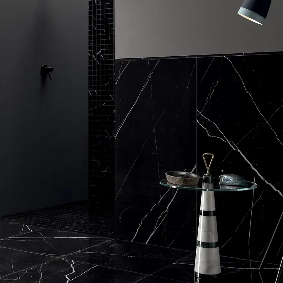 Carrelage sol et mur intérieur en grès cérame effet marbre noir mat L.120 x l.60 cm x ép.9 mm, Fiordo Tresor- Clearance