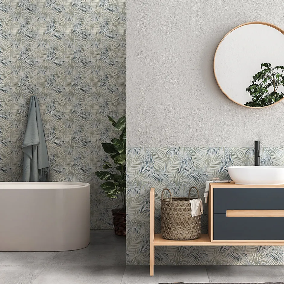 Carrelage sol et mur intérieur grès cérame émaillé décor feuilles d'olivier L.60 x l.30 cm x ép.7.4 mm, Olivio-Gresmalt Sale