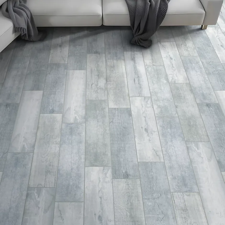 Carrelage sol et mur intérieur effet bois gris L.60 x l.15 cm x ép.8 mm, Julyo- Sale